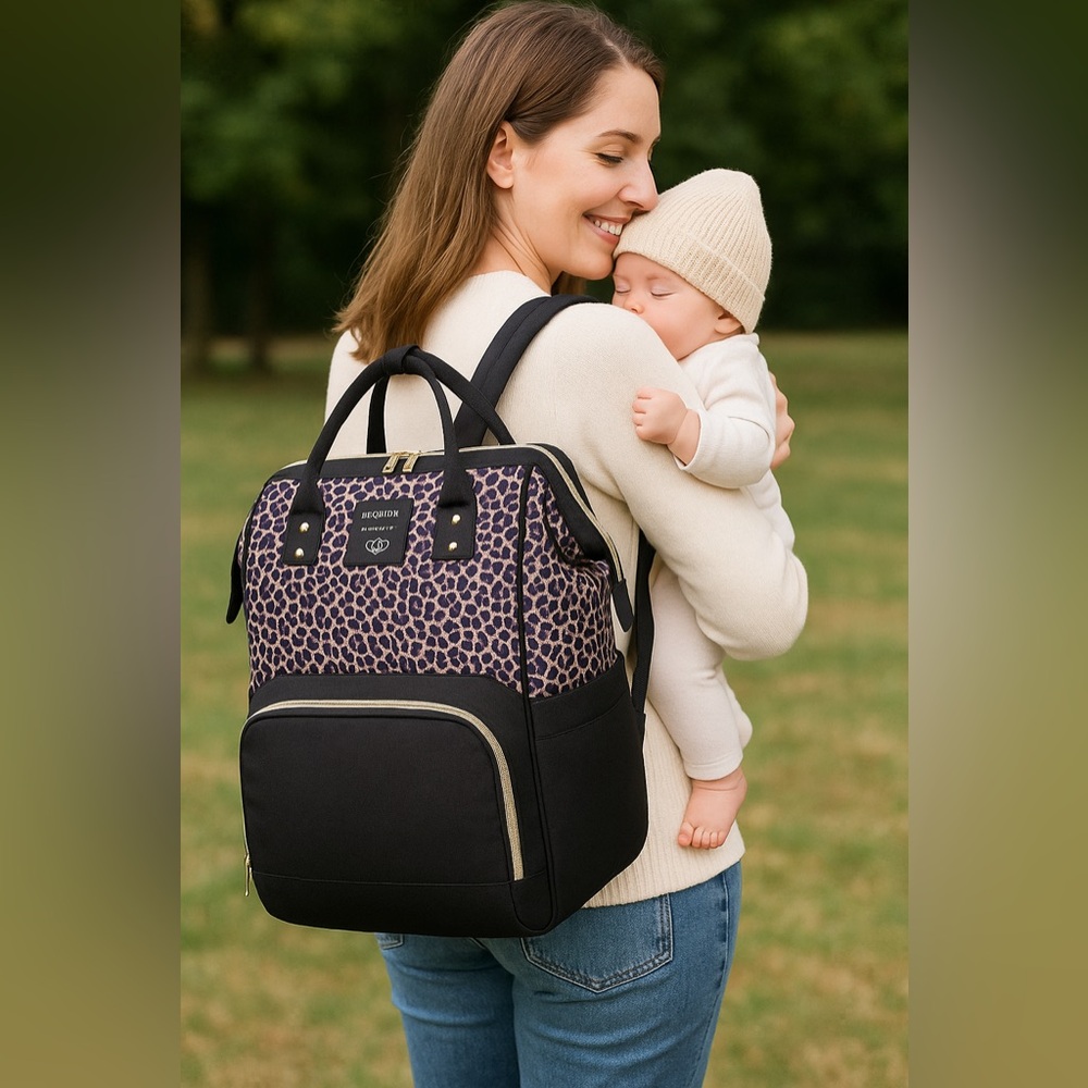 Purple Leopard Baby / Mom Backpack